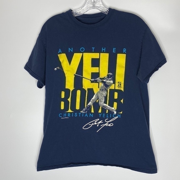 Another Yeli Bomb Christian Yelich Milwaukee Brewers Blue Tshirt Size Small - Picture 1 of 3